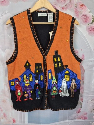 Seltener weißer Hirsch Vintage Halloween Pullover Weste L Trick or Treat Szene 90er