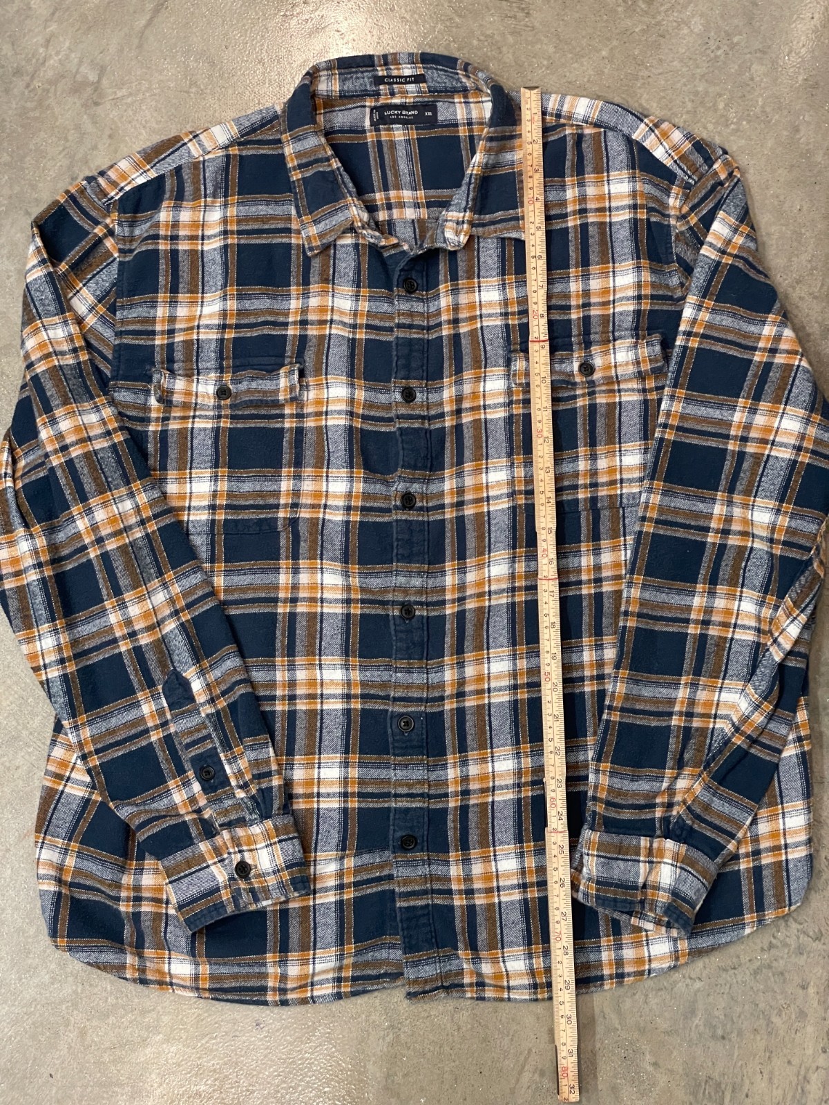Lucky Brand Button Down Shirt Mens XXL Blue Tan Plaid Classic Fit Casual Cotton thumbnail 9