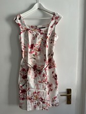 Etuikleid Cocktailkleid Gr. 36 Comma Weiß Blumen Muster Gürtel Sommerkleid