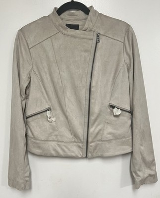 Elie Tahari Suede Moto Jacket Women Size Medium Lined Front Zip & Zip Pockets