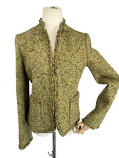 Vtg J.Crew Womens Green Tweed Boucle Trim Lined Blazer Jacket Size 6 New Y2K