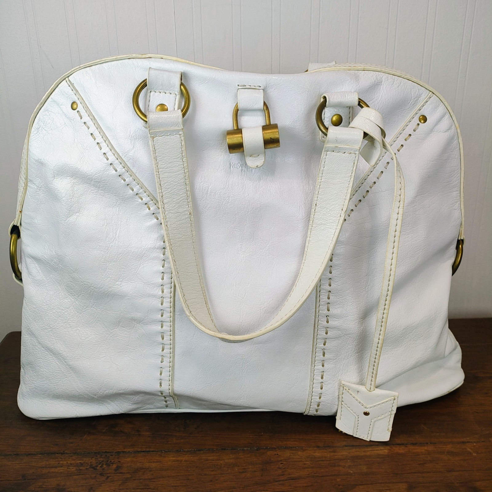 Borsa Yves Saint Laurent Y oversize M DUE pelle oro bianco grande YSL vintage