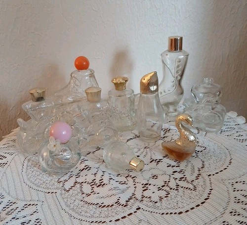 Lot Of 10 Vintage Avon Cologne, Perfume Bottles Skate, Carriages, Swan +, Empty