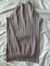 Michel Klein Paris Women's Size 38 Beaded Knit Tank Sleeveless Top Pale Pink