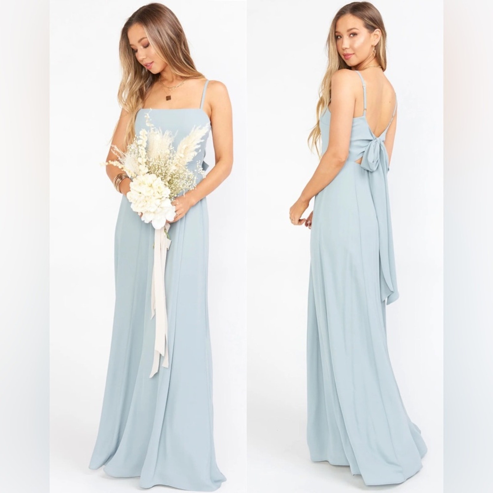 Show Me Your Mumu Lauren Tie Maxi Dress Silver Sage Crisp Medium Bridesmaid