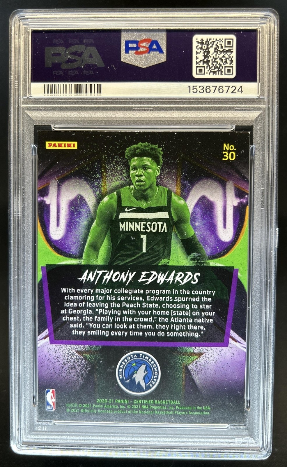 2020-21 Panini Certified Anthony Edwards 2020 Rookie RC #30 Timberwolves PSA 8 view 2