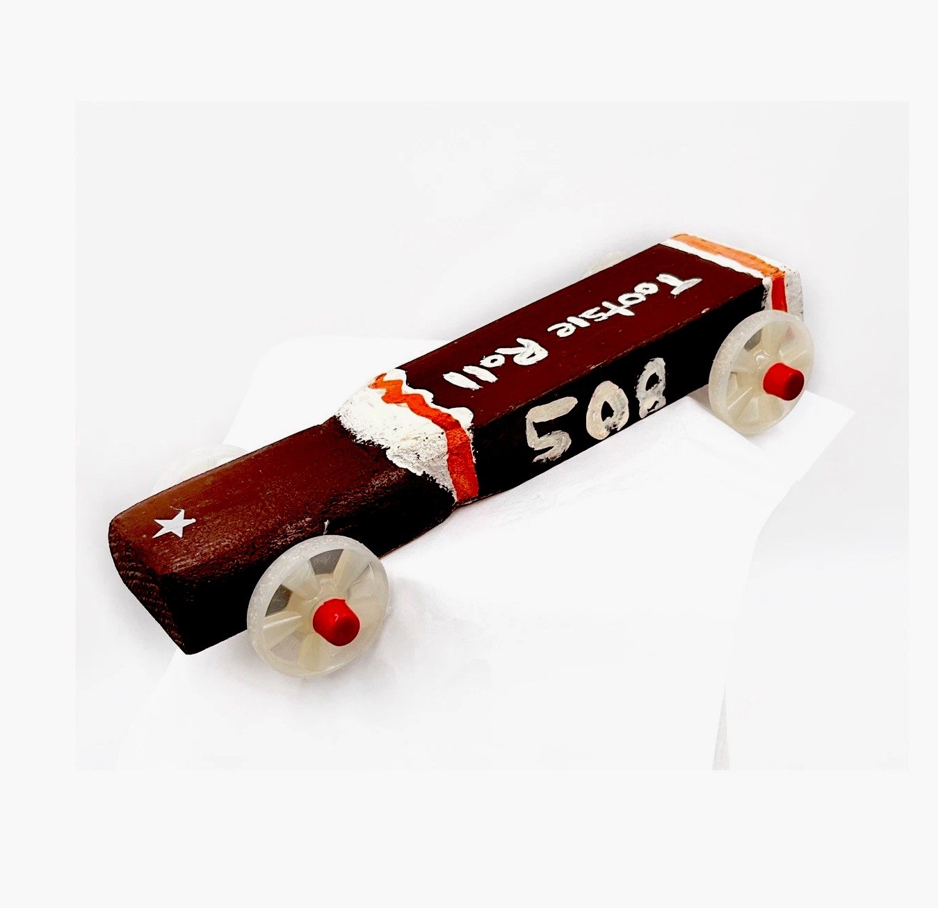 VTG Handmade Outlaw Pinewood Derby Fast Car, Aero Wheels, Weighted Tootsie Roll