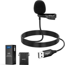 USB Lapel Microphone LM1 Omnidirectional Clip-On 2m Cable PC/Mac US