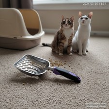 Cat Litter Scoop Metal Cat Scooper Long Handle Poop Sifting Mesh Shovel Alumi...