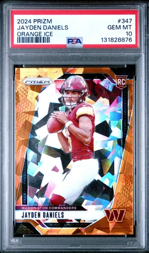 2024 Prizm Jayden Daniels RC Orange Ice Rookie #347 Commanders PSA 10 GEM MT