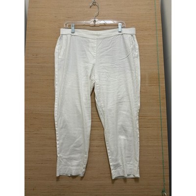 J. Jill White Linen Stretch Cropped Tapered Pants Petite Large Elastic Waist