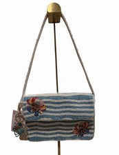 Wavy Crab Beaded Shoulder Bag w/ rhinestone Crab Bag Charm