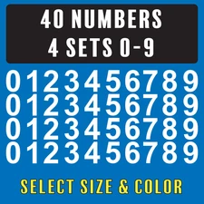 0-9 Numbers Vinyl Sticker Decals Set of 40 - Select Color & Size 1" to 6"