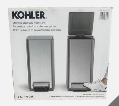 Kohler 6L Stainless Steel Step Trash Bin Soft-Close Lid, Durable Pack Of 2 Cans