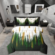 Comforter Set 7 Piece for Kids Adults,Modern Oil Painting Queen Dark Green