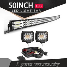 50" 684W Curved Triple Row LED Light Bar Combo Beam 4" 60W Pods for Truck
