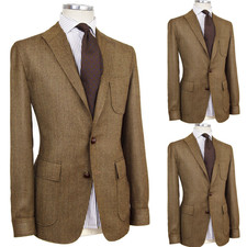 Vintage Herringbone Men's Jacket Tweed Casual Wear Blazer Notch Lapel Coats
