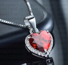 7Crt Heart Natural Red Ruby and Diamond Beautiful Pendant 18k White Gold Plated