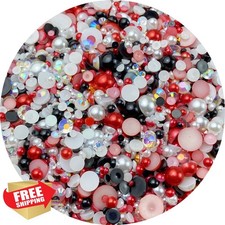 Resin Rhinestones Pearls Mix, 60g 3-10mm AB Half Flatback Craft