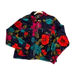 Vintage Carole Little Sport CL Floral Print Jacket Womens Velvet Zipper Issues