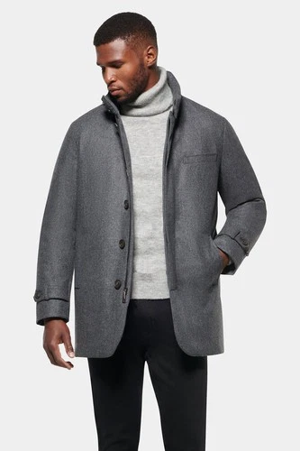 $1695 Norwegian Wool Slim Waterproof 750 Down Car Coat Charcoal Grey - Medium M - product listing photo