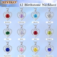 Heart Birthstone Pendant Necklace 925 Silver Zirconia Jewelry Gift for Her - Image 5