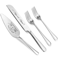 4 Piece Stainless Steel Wedding Cake Knife and Server Set Forks