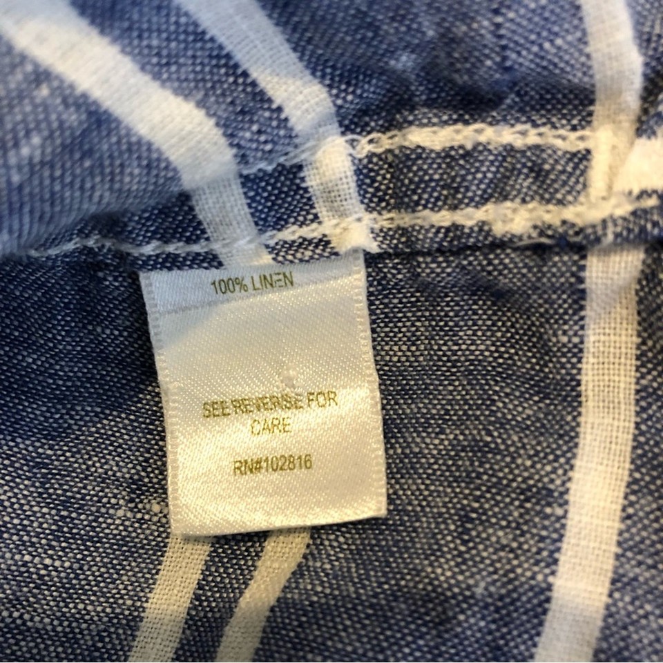 Garnet Hill chambray blue and white striped linen button down tunic top ...
