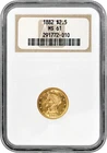 1882 $2.50 Liberty Head Quarter Eagle Gold NGC MS61 Uncirculated Coin