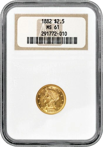 1882 $2.50 Liberty Head Quarter Eagle Gold NGC MS61 Uncirculated Coin