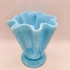 Vintage Fenton Blue Opalescent Hobnail Glass Vase - 1940's to 1950's