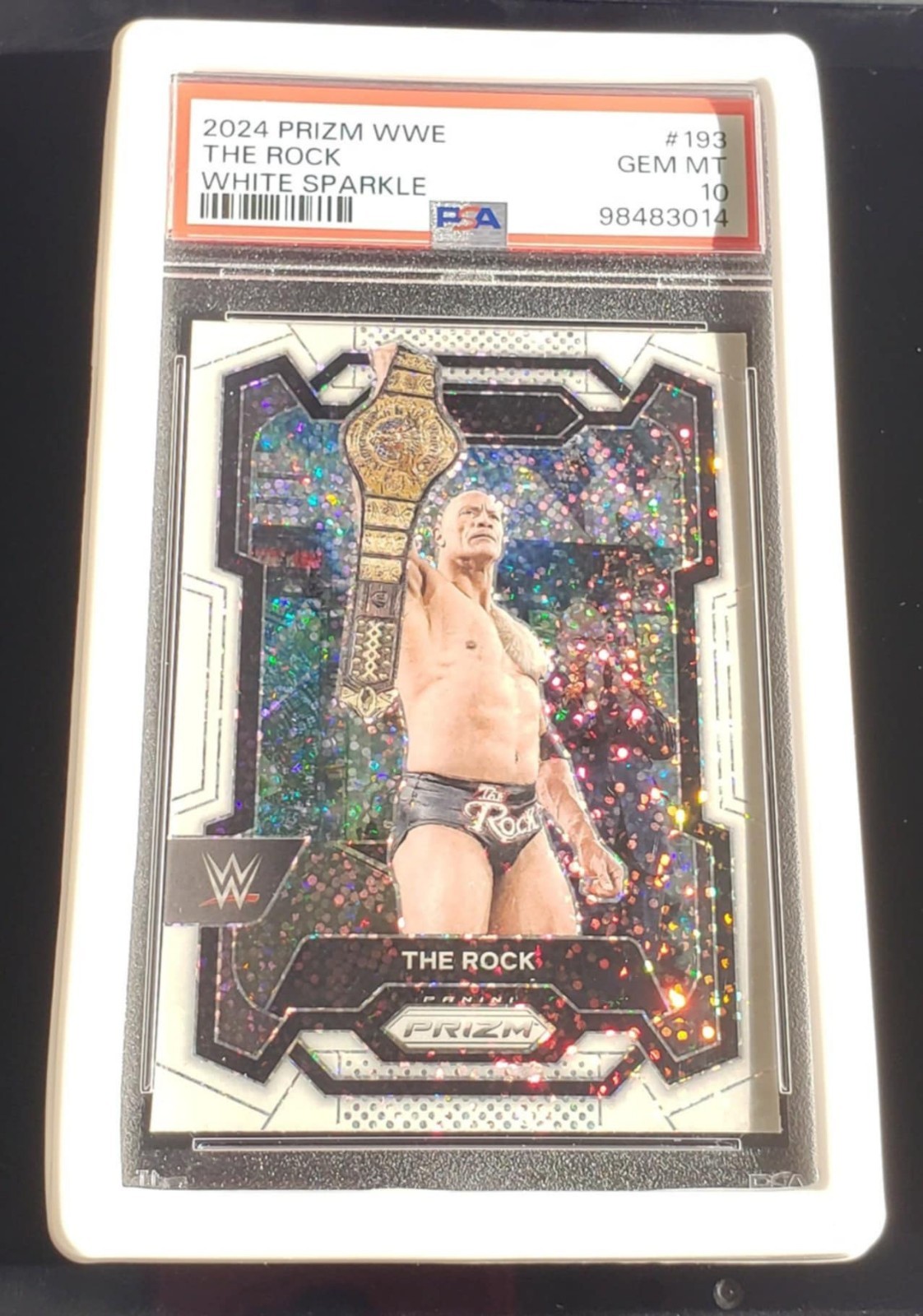 THE ROCK 2024 PANINI PRIZM WWE WHITE SPARKLE PRIZM PSA 10 💎 🔥 LOW POP