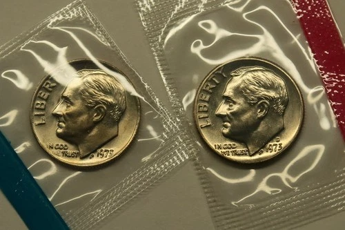 1973 P & D Uncirculated Roosevelt Dimes in Mint Cello, Free Shipping