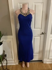 SOLAR: halter Sleeveless blue Long dress Size ( S) Fit And Flare Back Zipper