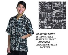 GRAFFITI Black Print STYLIST BARBER GROOMER JACKET Coat Hair Water Resistant