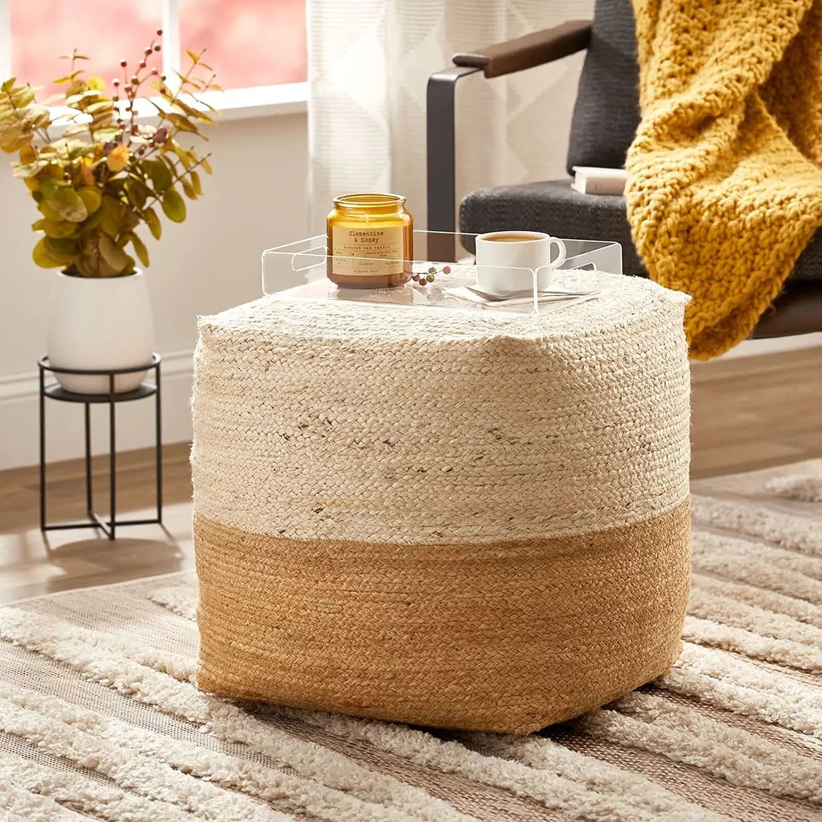 Natural Burlap Beanbag Poufs COVER ONLY Made of Original 