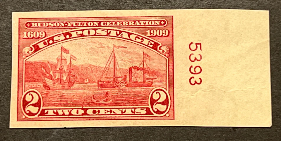 Sellos de viaje: estampillas de Estados Unidos de 1909 Scott #373, S.S. Clermont 2 centavos como nuevas MOGH Imperf Foto 2 de 4