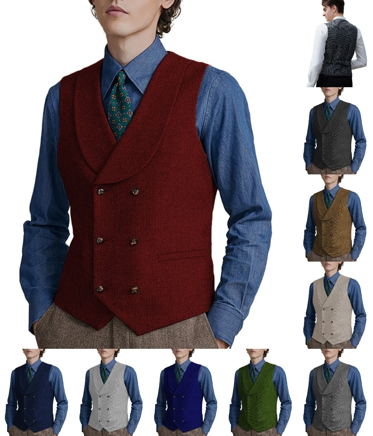 Mens Shawl Lapel Waistcoats Double Breasted Vests Herringbone Tweed Wedding Wool
Opens in a new wind