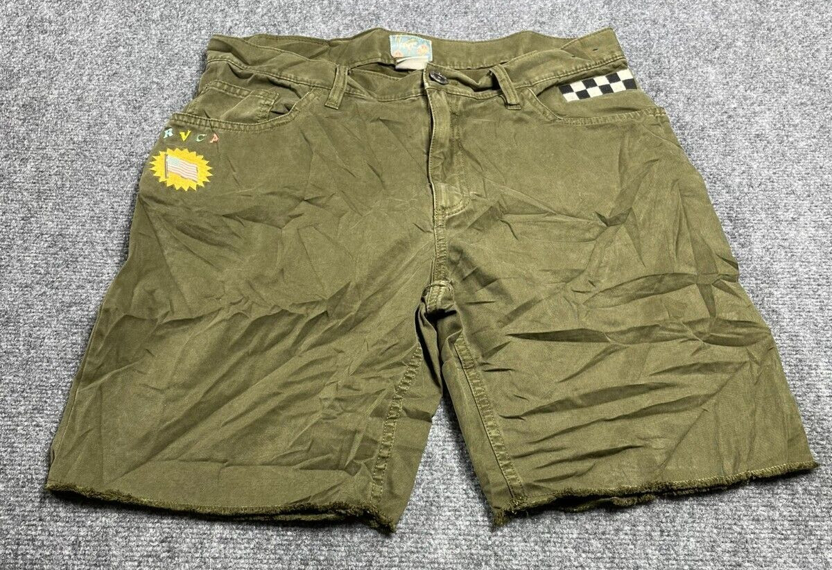 RVCA Men's Shorts Olive Military Green Casual Chino Bermuda Outdoor Logo Size 33