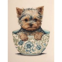 Cute Teacup Yorkshire Terrier Dog Tea Cup Canvas Poster Print Picture Wall Art