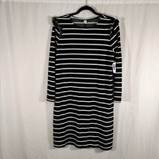 New Old Navy Midi Dress Women's Large Black White Striped Long Sleeve Light