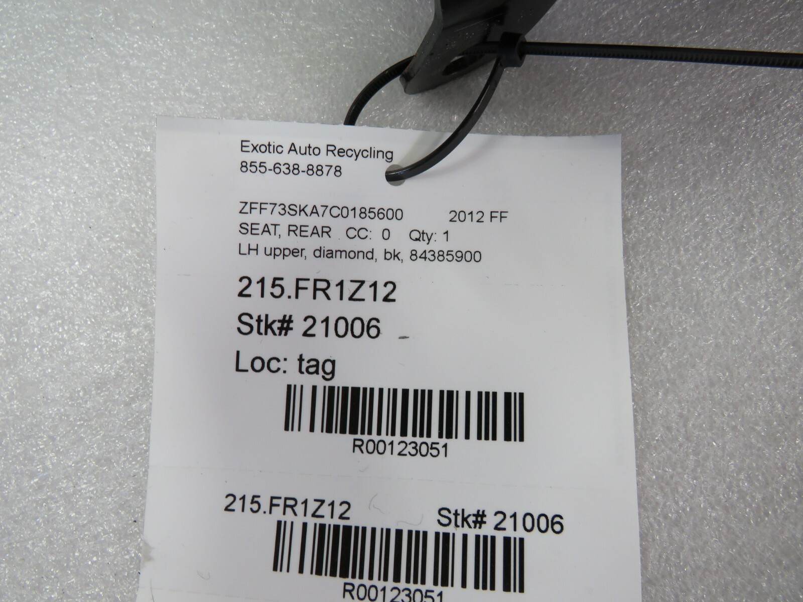 Ferrari FF, LH, Left, Upper Rear Seat Backrest, Black, Used, P/N 84385900