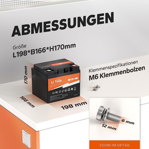 LiTime LiFePO4 12V 50Ah Lithium Akku 50A BMS für Solaranlage Wohnmobil - Afbeelding 2 van 7