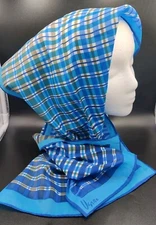Designer Vera Newman Blue Plaid Long Scarf Mod 44" X 13" Gradient Design