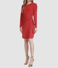 $140 Michael Kors Women's Red Metallic D-Ring Tie T-Shirt Dress Size S