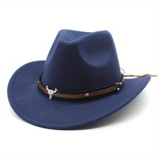 Navy Western Cowboy Hat   Cowboy Cowgirl Rodeo Style with Bull Skull Accent