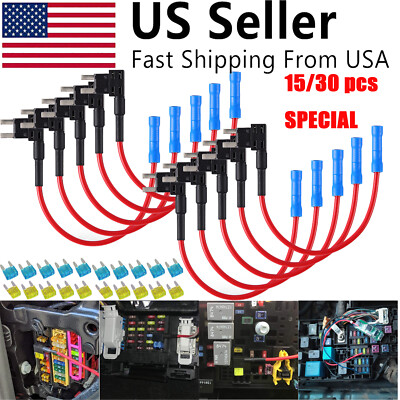 15/30PCS 12V Car Add-a-circuit Fuse TAP Adapter Mini ATM APM 15 20 AMP Blade