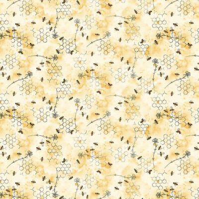 Bumble Bee Fabric Honeycomb Flower Royal Jelly Blank Quilting Cotton By The Yard