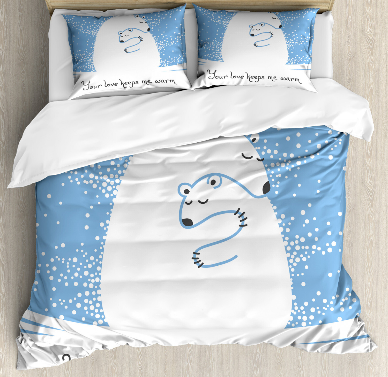 Winter Duvet Cover Set with Pillow Shams Polar Bear Mother Baby Print