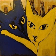 ORIGINAL  ACRILIC ON CANVAS PAINTING THE CATS OF UKRAINE  BY YEVGENIY KIEVSKIY